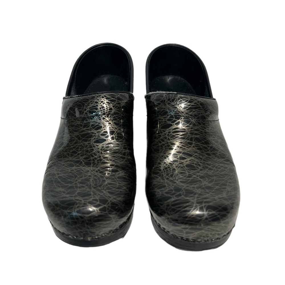 Dansko Scribble Black Gold Patent Leather Comfort Clog Shoe Women's 39 / 8.5-9